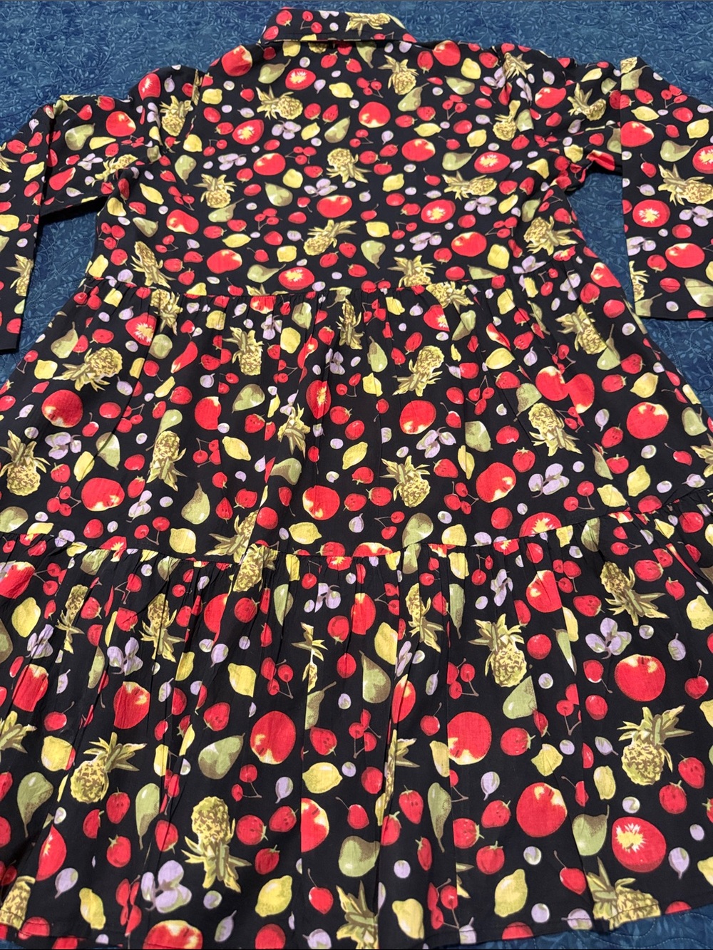 Dress Addict Fruit Print Tiered Button-Up Dress. Size S - Picture 6 of 6